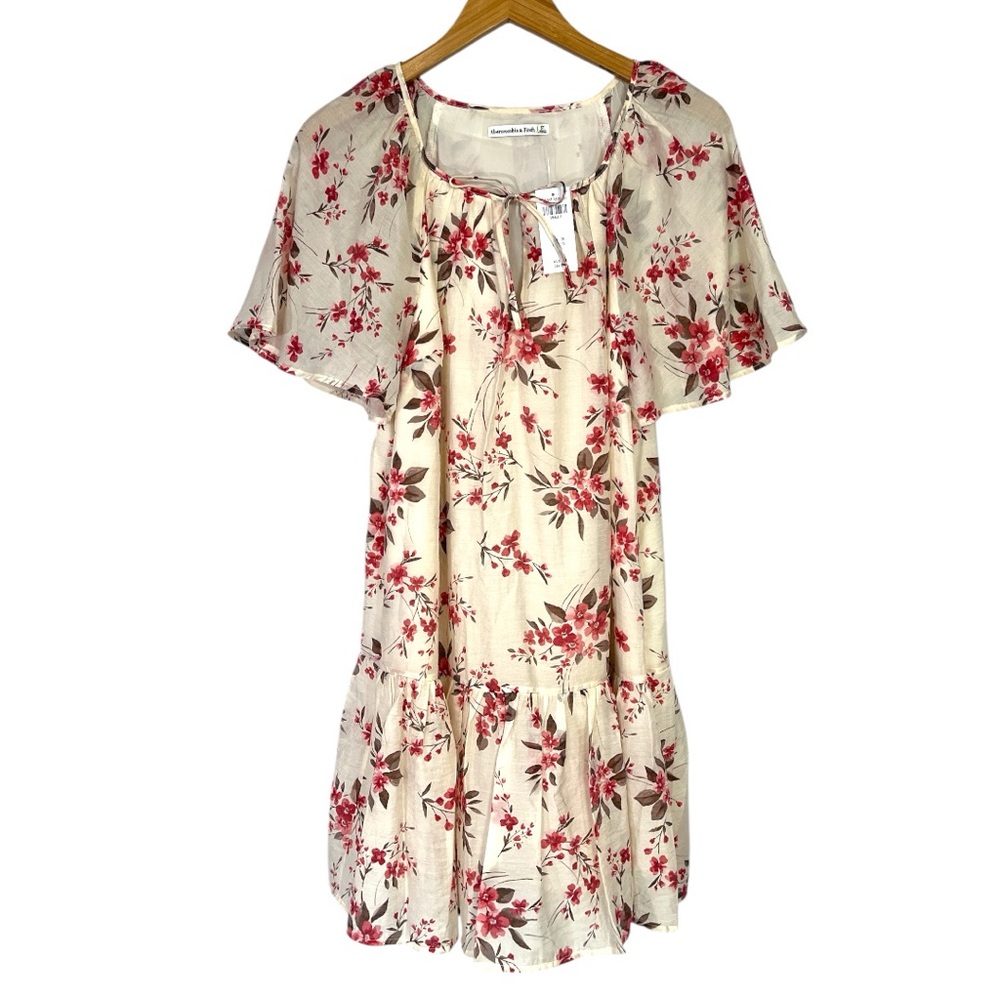 NWT Abercrombie & Fitch Floaty Trapeze Mini Dress in Cream Floral Size ST - Picture 5 of 8